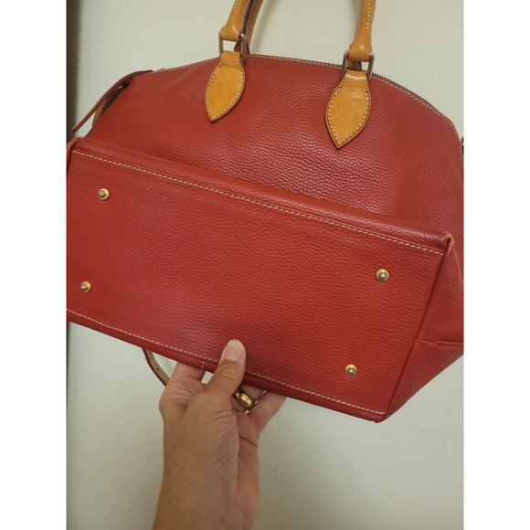 Dooney & Bourke Red Leather Satchel Handbag Tan Trim 2 handle & Shoulder Strap - Picture 9 of 10
